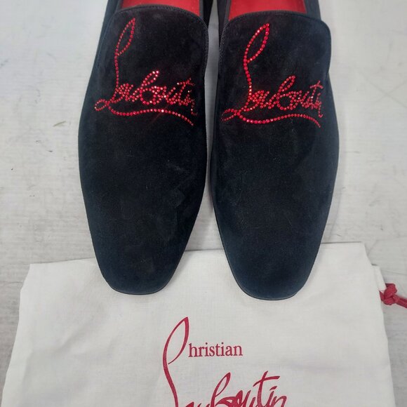 -CHRISTIAN LOUBOUTIN Black Dandelion Strass Suede Logo Loafer